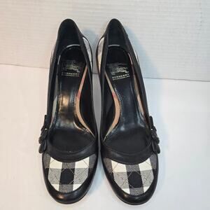 BURBERRY NOVA CHECK KITTEN HEEL PUMPS, SIZE 37 1/2